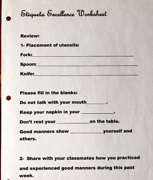 Table Manners Worksheet