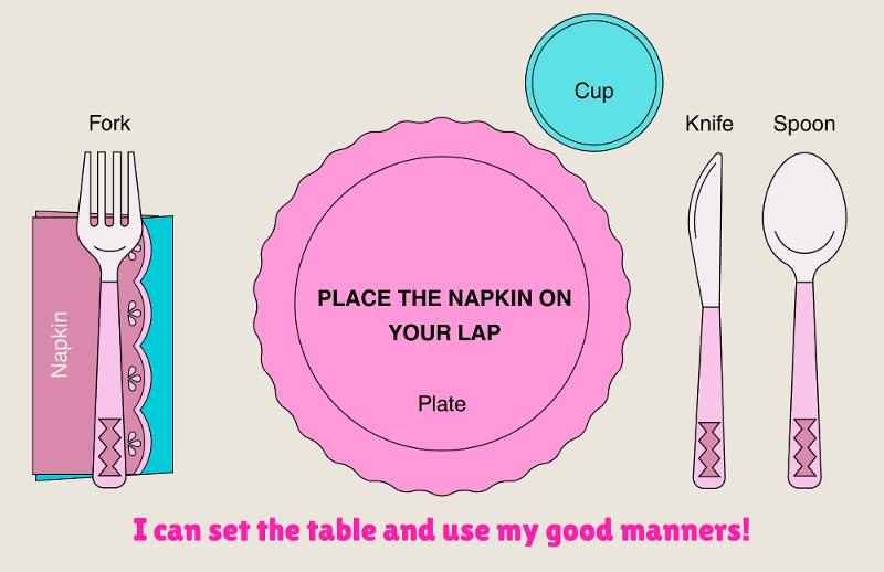 pink place setting cup plate and utensils pink place setting cup plate and utensils